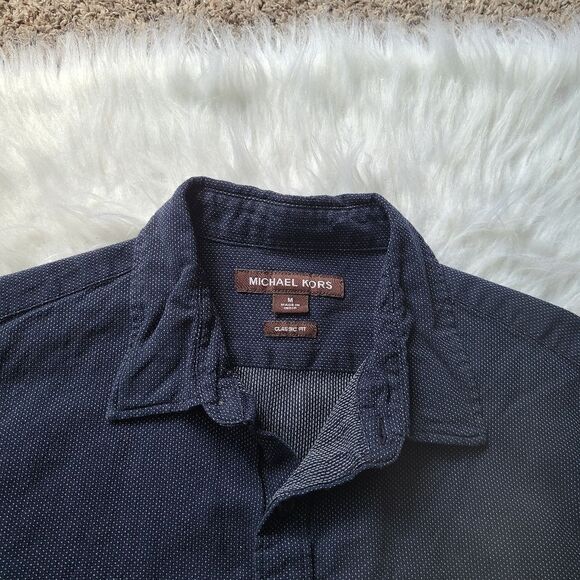 MICHAEL KORS Classic Fit Navy Polka-dot Dress Shirt Medium - Picture 8 of 12